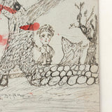 Battling the Bear (or Boar?): Wonderful 1907 D.B Webber Ink Drawing on Card