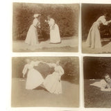 Group of 12 Antique Miniature Photos of Two Young Women in Garden