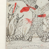 Battling the Bear (or Boar?): Wonderful 1907 D.B Webber Ink Drawing on Card