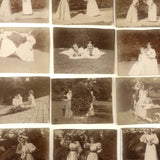 Group of 12 Antique Miniature Photos of Two Young Women in Garden