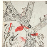 Battling the Bear (or Boar?): Wonderful 1907 D.B Webber Ink Drawing on Card