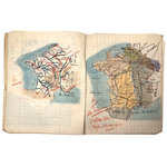 1930s-1960s French School Notebooks with Maps, Drawings, Penmanship - Lot of Three