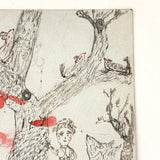 Battling the Bear (or Boar?): Wonderful 1907 D.B Webber Ink Drawing on Card