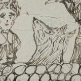 Battling the Bear (or Boar?): Wonderful 1907 D.B Webber Ink Drawing on Card