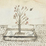Two Ducks with Tree in Walled Garden: Wonderful 1907 D.B Webber Ink Drawing on Card
