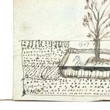 Two Ducks with Tree in Walled Garden: Wonderful 1907 D.B Webber Ink Drawing on Card