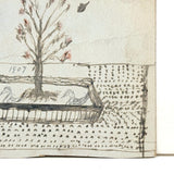 Two Ducks with Tree in Walled Garden: Wonderful 1907 D.B Webber Ink Drawing on Card