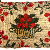 Basket of Red Berries, Charming c. Mid 19th Century Small Needlepoint in Hand-dyed Wool