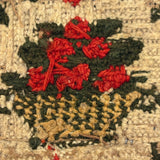 Basket of Red Berries, Charming c. Mid 19th Century Small Needlepoint in Hand-dyed Wool