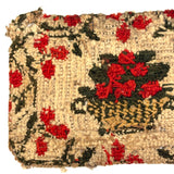 Basket of Red Berries, Charming c. Mid 19th Century Small Needlepoint in Hand-dyed Wool