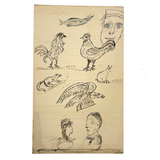 Fish, Roosters, Eagle, Rabbit, Faces: Wonderful 1907 D.B Webber Ink Drawing
