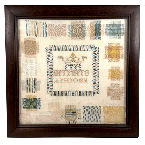 Very Fine Antique Dutch Silk on Linen Darning Sampler with Golden Threads, 1816, Professionally Framed as Found