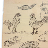 Fish, Roosters, Eagle, Rabbit, Faces: Wonderful 1907 D.B Webber Ink Drawing
