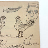 Fish, Roosters, Eagle, Rabbit, Faces: Wonderful 1907 D.B Webber Ink Drawing
