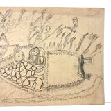 Man on Log Bridge with Assorted Onlookers: Wonderful 1907 D.B Webber Ink and Graphite Drawing