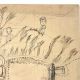 Man on Log Bridge with Assorted Onlookers: Wonderful 1907 D.B Webber Ink and Graphite Drawing