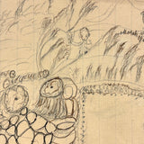 Man on Log Bridge with Assorted Onlookers: Wonderful 1907 D.B Webber Ink and Graphite Drawing