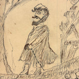 Man on Log Bridge with Assorted Onlookers: Wonderful 1907 D.B Webber Ink and Graphite Drawing