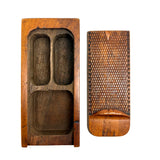 SOLD Gorgeous c. 1870s Very Finely Carved Slide Lid, Three Compartment Box of One Piece of Wood, British