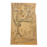 Giant Squirrel in Tree with Nut and Dog Head: Wonderful 1907 D.B Webber Ink and Graphite Drawing