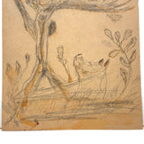 Giant Squirrel in Tree with Nut and Dog Head: Wonderful 1907 D.B Webber Ink and Graphite Drawing