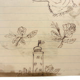 Pig, Dog, Mother Hen, Roses, Tower with Flag (and More on Reverse) : Wonderful 1907 D.B Webber Ink Drawing
