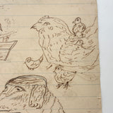 Pig, Dog, Mother Hen, Roses, Tower with Flag (and More on Reverse) : Wonderful 1907 D.B Webber Ink Drawing