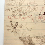 Pig, Dog, Mother Hen, Roses, Tower with Flag (and More on Reverse) : Wonderful 1907 D.B Webber Ink Drawing