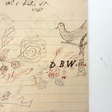 Pig, Dog, Mother Hen, Roses, Tower with Flag (and More on Reverse) : Wonderful 1907 D.B Webber Ink Drawing