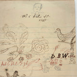 Pig, Dog, Mother Hen, Roses, Tower with Flag (and More on Reverse) : Wonderful 1907 D.B Webber Ink Drawing
