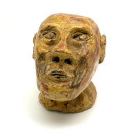 Soulful, Intense Yellow Glazed Hand-Sculpted Clay Head