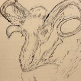 Ram and Rabbit in the Corner, 1907 Folk Art Ink Drawing