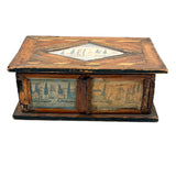 Incredible Late 18th/Early 19th Century Prisoner of War Book Shaped Straw Work Sewing Box with Four Inlaid Watercolors