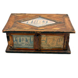 Incredible Late 18th/Early 19th Century Prisoner of War Book Shaped Straw Work Sewing Box with Four Inlaid Watercolors
