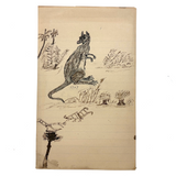 Kangaroo, Palm, Plows (?), 1907 Black Ink Folk Drawing
