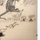 Kangaroo, Palm, Plows (?), 1907 Black Ink Folk Drawing