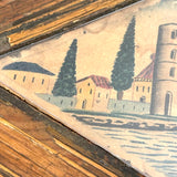 Incredible Late 18th/Early 19th Century Prisoner of War Book Shaped Straw Work Sewing Box with Four Inlaid Watercolors