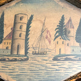 Incredible Late 18th/Early 19th Century Prisoner of War Book Shaped Straw Work Sewing Box with Four Inlaid Watercolors