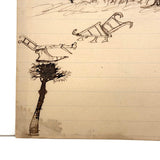 Kangaroo, Palm, Plows (?), 1907 Black Ink Folk Drawing