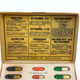 Candy Colored Vintage Salesman Sample Pill Capsules Encased Under Film, S.E. Messengill Co.