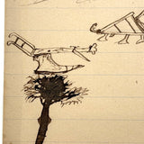 Kangaroo, Palm, Plows (?), 1907 Black Ink Folk Drawing