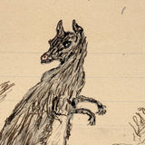 Kangaroo, Palm, Plows (?), 1907 Black Ink Folk Drawing