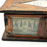 Incredible Late 18th/Early 19th Century Prisoner of War Book Shaped Straw Work Sewing Box with Four Inlaid Watercolors