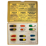 Candy Colored Vintage Salesman Sample Pill Capsules Encased Under Film, S.E. Messengill Co.