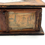 Incredible Late 18th/Early 19th Century Prisoner of War Book Shaped Straw Work Sewing Box with Four Inlaid Watercolors
