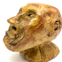 Soulful, Intense Yellow Glazed Hand-Sculpted Clay Head
