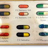 Candy Colored Vintage Salesman Sample Pill Capsules Encased Under Film, S.E. Messengill Co.