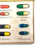 Candy Colored Vintage Salesman Sample Pill Capsules Encased Under Film, S.E. Messengill Co.