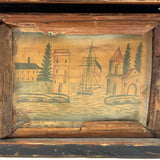 Incredible Late 18th/Early 19th Century Prisoner of War Book Shaped Straw Work Sewing Box with Four Inlaid Watercolors