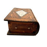 Incredible Late 18th/Early 19th Century Prisoner of War Book Shaped Straw Work Sewing Box with Four Inlaid Watercolors